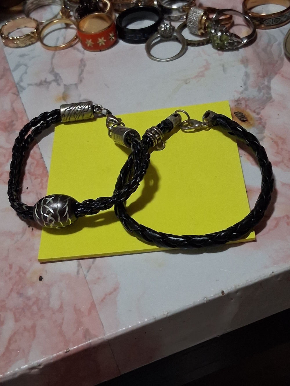 Black Braided Leather Bracelet with Silver Accents - Women Accessories